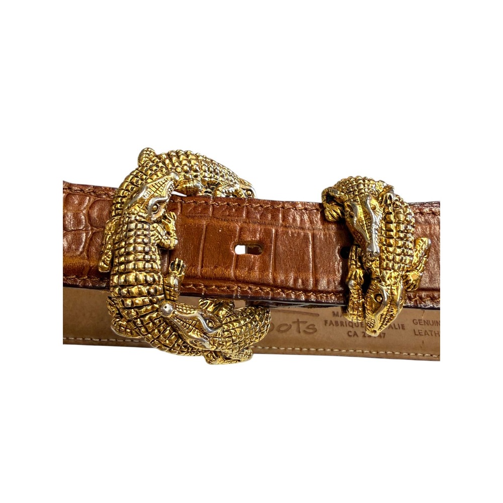 Talbots Vintage Brown Crocodile Embossed Leather Alligator Buckle Belt Italy S - Picture 7 of 7